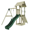 Rebo Spielturm mit Wellenrutsche und Kinder-Schaukel, Outdoor Klettergerüst Garten,Smaragdgrün