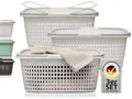 Hausfelder Wäschekorb Kunststoff mit Henkel 3er Set - 58x37x25cm Wäschewanne groß 35L - stabil belastbar 15kg - stapelbar platzsparend - BPA-frei wetterfest - Wäschekorb für Waschmaschine