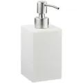 Relaxdays 2x Seifenspender Stahlpumpe eckig, weiß Weiß,Silber