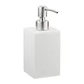 Relaxdays 2 x Seifenspender 300 ml, nachfüllbar, Bad, Küche, Flüssigseifenspender eckig, Polyresin, Edelstahlpumpe, weiß