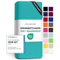 Jacobson Jersey Spannbettlaken Spannbetttuch Baumwolle Bettlaken (140x200-160x220 cm, Türkis)