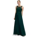 Cocktailkleid VERA MONT "Vera Mont Abendkleid mit Spitze", Damen, Gr. 30, Normalgrößen, grün (mystic emerald), Obermaterial: 100% Polyester. Besatz: 100% Polyester. Futter: 100% Polyester., festlich, ausgestellt lang, Rundhals, ohne Ärmel, Kleider, Bogenkante