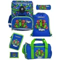 Bauer Minecraft Schulranzen für 1. bis 4. Klasse - Set 6-teilig mit großer Sporttasche - Schultasche für Jungen, ergonomisch, leicht, geräumig - Blau