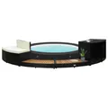Whirlpool-Umrandung Schwarz Polyrattan Und Akazienholz