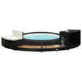 Whirlpool Umrandung Schwarz Poly Rattan & Massivholz Akazie Poolumrandung neu
