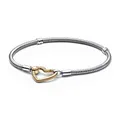 PANDORA Moments Herzverschluss Schlangen-Gliederarmband aus Sterling-Silber und 14 Karat vergoldeter Metalllegierung - kompatibel Moments Armbänder - Größe: 21cm