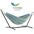 VIVERE Hängematte aus Baumwolle mit Gestell 250 cm – 200 kg Belastung - Oase - Silber