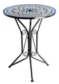Kobolo Gartentisch mit Platte Höhe 68 cm Durchmesser 55 cm - Mediterran in Mosaikoptik rund Metall klappbar Gartenmöbel Terrassentisch Balkonmöbel