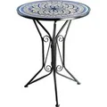Kobolo Gartentisch Mediterran mit Platte in Mosaikoptik Weiß Blau Höhe 68 cm Durchmesser 55 cm