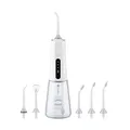 TrueLife AquaFloss Compact L100 Munddusche kabellos, tragbar, 300ml Tank, 3 Modi, 2 Druckstufen, IPX7, USB, 6 Düsen im Paket Zahnzwischenraum-Reinigung, Zahnspange/Implantate (Weiß)