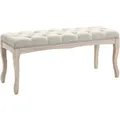 HOMCOM Sitzbank Vintage Schlafzimmer Gummiholz Leinen Beige 110 x 40 x 48 cm