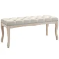 Polsterbank Sitzbank Truhenbank Schuhbank Vintage Gummiholz Leinen Beige