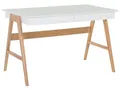 Beliani Moderner Schreibtisch 2 Schubladen MDF-Platte/Eichenholz weiß Sheslay