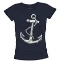 MAKAYA T-Shirt Frauen Anker Motiv Damen Segel Top Print Aufdruck Retro Vintage Logo blau L