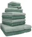 Betz Premium Handtuch-Set 12-teilig – 100% Baumwolle – Oeko-TEX® Zertifiziert – 470 g/m² – 2 Duschtücher, 4 Handtücher, 2 Gästetücher, 2 Seiftücher & 2 Waschhandschuhe - Farbe heugrün/tannengrün