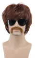 Erwachsene Männer Kurze Gerade Braun Rocker Schnurrbart Perücke 70er 80er Jah...