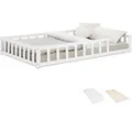 Homestyle4u Kinderbett Weiß mit Rausfallschutz 120x200 cm Bodenbett Lattenrost Matratze 3026