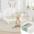 Homestyle4u Kinderbett 120x200 mit Rausfallschutz Weiß 120x200 Bodenbett Montessori Bett Lattenrost Matratze mit ® Standard 100 - Weiß