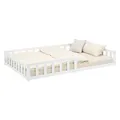 Homestyle4u Bodenbett 120x200 Weiß Montessori Kinder Holzbett Kinderbett mit Rausfallschutz Matratze Lattenrost