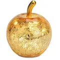 Seyila Home Dekofigur Dekorative Glas Apfel Leuchte mit LED, Crackle-Effekt, Goldener Stiel 22 cm