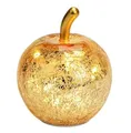Seyila Home Dekorative Glas Apfel Leuchte mit LED Beleuchtung und Timer (unten), Crackle-Effekt Glas, Goldener Stiel, Weihnachtsdeko, Lampe (Gold, 22 cm)