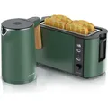 Arendo Frühstücks-Set Edelstahl, Wasserkocher mit Temperatureinstellung 1,5l, 4 Scheiben Langschlitztoaster, 4 Scheiben Toaster, Brötchenaufsatz... - dunkelgrün