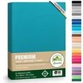 leevitex® Spannbettlaken Spannbettlaken Premium Elasthan, Gummizug: rundum, blickdicht, Anti-Pilling, 97% Baumwolle, 3% Elasthan, 40 cm Steg blau 140 - 160 cm x 200 - 220 cm