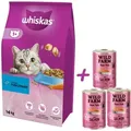 WHISKAS Adult 14 kg - Trockenfutter für ausgewachsene Katzen, mit leckerem Thunfisch + WILD FARM Pate Salmon 3x400g