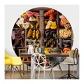K&L Wall Art Fototapete Collection of noodles, Vliestapete, rund, italienische Küche, Pastasorten Tapete bunt 2.36 m x 2.36 m