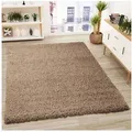 Vimoda Teppich Shaggy, Hochflor-Teppich Uni in Nougat, Rechteckig, Höhe: 30 mm, Einfarbig, Teppich Wohnzimmer, Schlafzimmer, in Hellbraun braun Rechteckig | 120 cm x 170 cm x 30 mm