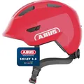 ABUS Kinderhelm Smiley 3.0 - Fahrradhelm mit tiefer Passform, kindergerechten Designs & Platz für einen Zopf - für Mädchen und Jungs - Rot Glänzend, Größe S