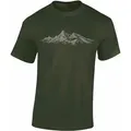 Baddery Print-Shirt Wander T-Shirt: "Alpengipfel" - Kletter T-Shirt für Wanderfreunde, hochwertiger Siebdruck, auch Übergrößen, aus Baumwolle grün S