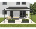 SOLUNA Pergola mit Stoffdach 3,5x4 Stoff Dessin 8446 Gestell RAL 7016 anthrazitgrau Antrieb Links inkl. Motor, Wandschal