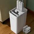 JOYMOOP Wischmopp und Eimer mit Auswringer-Set, Weiß Flach Squeeze Mop Eimer Set für Bodenreinigung, Nass Trocken Mop für Wandreiniger mit langem Griff, Hartholz-Bodenwischer mit 4 Mikrofasertüchern