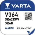 3 Stück VARTA V364 Knopfzelle Batterie - SR60 - SR621SW Uhrenbatterie SR621 25