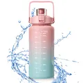 Firschoie Wasserflasche 2 Liter, BPA-frei, Skala, Auslaufsicher, Sport-Trinkflasche mit Strohhalm und Zeitmarkierung, für Laufen, Yoga, Gym, Sport (Rosa)