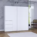 FORTE WINN 2 Schrank, weißer Kleiderschrank, Schlafzimmerschrank, Schwebetürenschrank Weiß mit Schubladen, 200 cm breit x 200 cm hoch x 61,2 cm tief