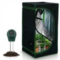 Mucola Gewächshaus Growbox Indoor Gewächshaus Pflanzenzelt Zuchtzelt Growroom Darkroom, Stück, inkl. 3 in 1 Feuchtigkeitsmessgerät für Pflanzen schwarz 60 cm x 180 cm x 60 cm