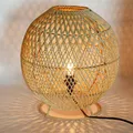 Rattan Tischlampe Boho Tischleuchte Schlafzimmer Wohnzimmer
