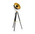 EGLO Stehlampe COVALEDA Stehlampe, Holz und Stahl, E27, IP20, Industrial, Lampe, Ein-/Ausschalter, ohne Leuchtmittel, Stehleuchte, H164 x Ø55 cm, schwarz, messing, gold, 1X60W exkl.