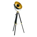 EGLO Stehlampe Covaleda, Stehleuchte Industrial, Vintage Standleuchte aus Holz und Stahl, Wohnzimmerlampe in Schwarz, Gold und Messing, Lampe mit Schalter, E27 Fassung