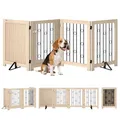PawHut Absperrgitter Hund Freistehendes Schutzgitter, HxB: 70 x 205 cm Faltbares Hundegitter mit 2 Stützfüßen, Abschließbarer Tür, Haustiergitter für Küche, Kamin, Tür, 4 Paneelen, Eiche