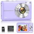 Digitalkamera 1080P 44MP Vlogging Kamera für Kinder Jugendliche, FHD Kompaktkamera Fotokamera mit 2,4" Bildschirm 16X Zoom, Anti-Shake Minikamera für Anfänger Studenten Jungen Mädchen-Lila