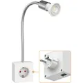 ledscom.de Steckdosenlampe LESCH Leselampe, chrom/weiß inkl. GU10 LED Lampe 5,8W, 468lm, 33°, warmweiß