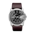 Diesel Herrenuhr Master Chief, Dreizeigeruhrwerk, 46mm Silber / Stahl Edelstahlgehäuse mit Lederarmband, DZ1206