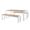 AXI Tony Gartenset mit 2 Bänken in Weiß/Braun für 6 Personen | Picknicktisch/Picknickbank aus Aluminium/Polywood | Esstisch für Draußen/Garten