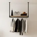 RSR Hangers Kleiderstange Garderobe MIK II Industrie Design für Decke Kiefernholzablage | Breite 30 cm x Höhe 60 cm | Deckengarderobe | Garderobenstange | Ankleidezimmer | Schlafzimmer | Flur