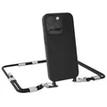 Hülle mit Band für Apple iPhone 15 Pro Handykette Karabiner Silikonhülle Schwarz
