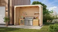 Grillküchenunterstand Holzpavillon Grillpavillon Unterstand Cubus 320x160cm Sparset inkl. Rückwand/Lamellenseitenwände und H-Pfostenanker für Pavillon