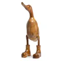 Rikmani Dekofigur Holzfigur Ente Stiefel - Handgefertigte Dekoration aus Holz Geschenk, 3 Holzarten, natur